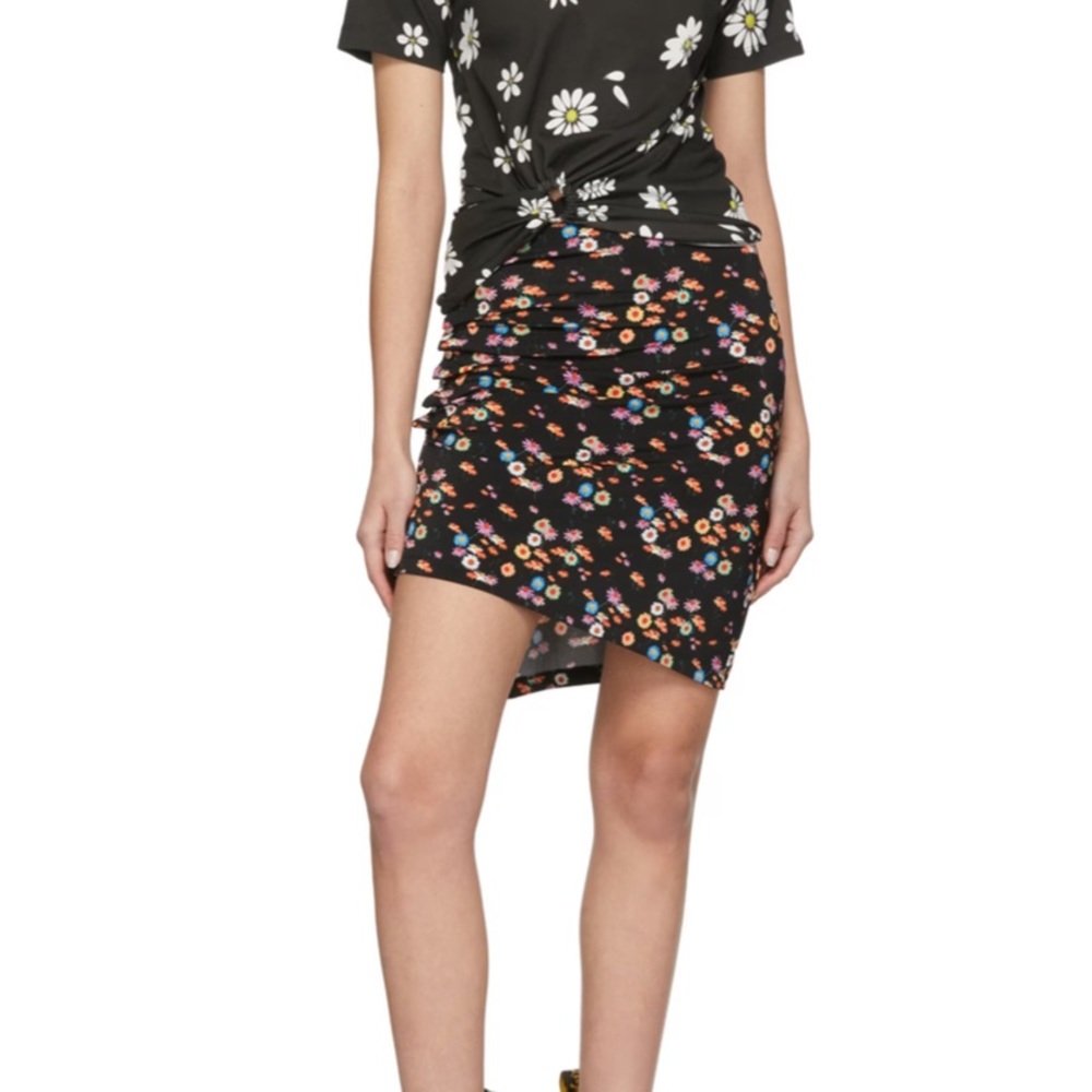 Paco Rabanne Ruched Black Floral Mini Skirt